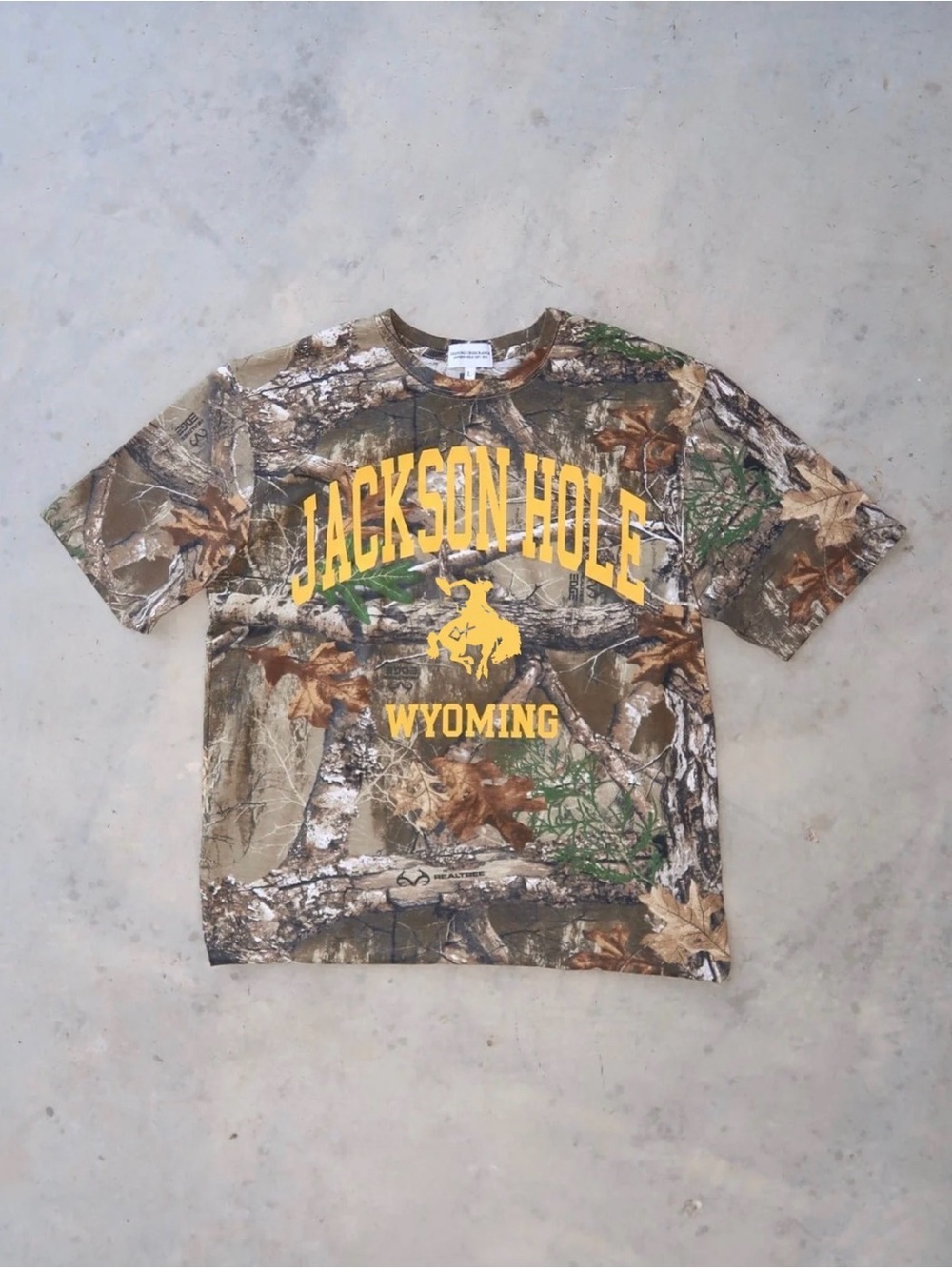 Diamond Cross Ranch Jackson Hole Wyoming Camo Short Sleeve Tee - Yellow Logo